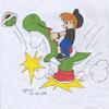 Joelle riding Yoshi