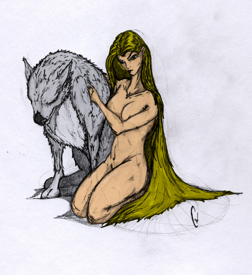 Lady and Wolf (in color)