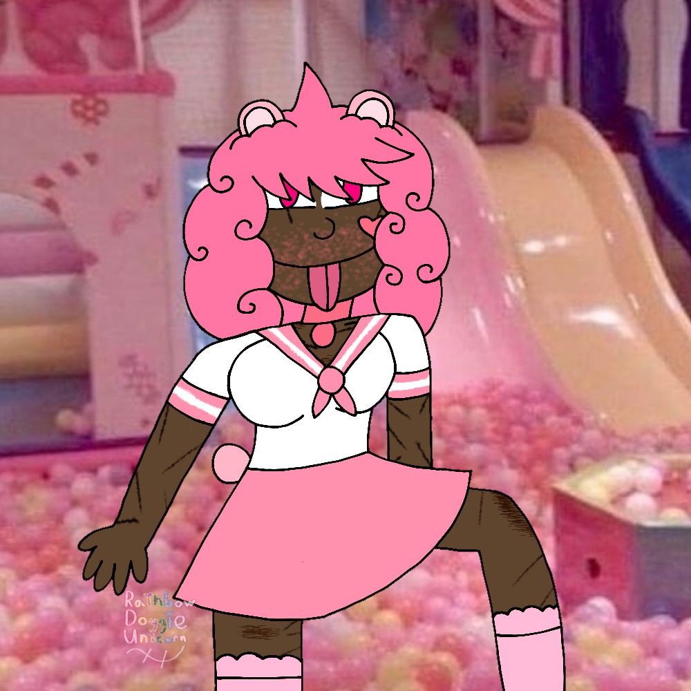 Pinky Bear as a human/humanoid