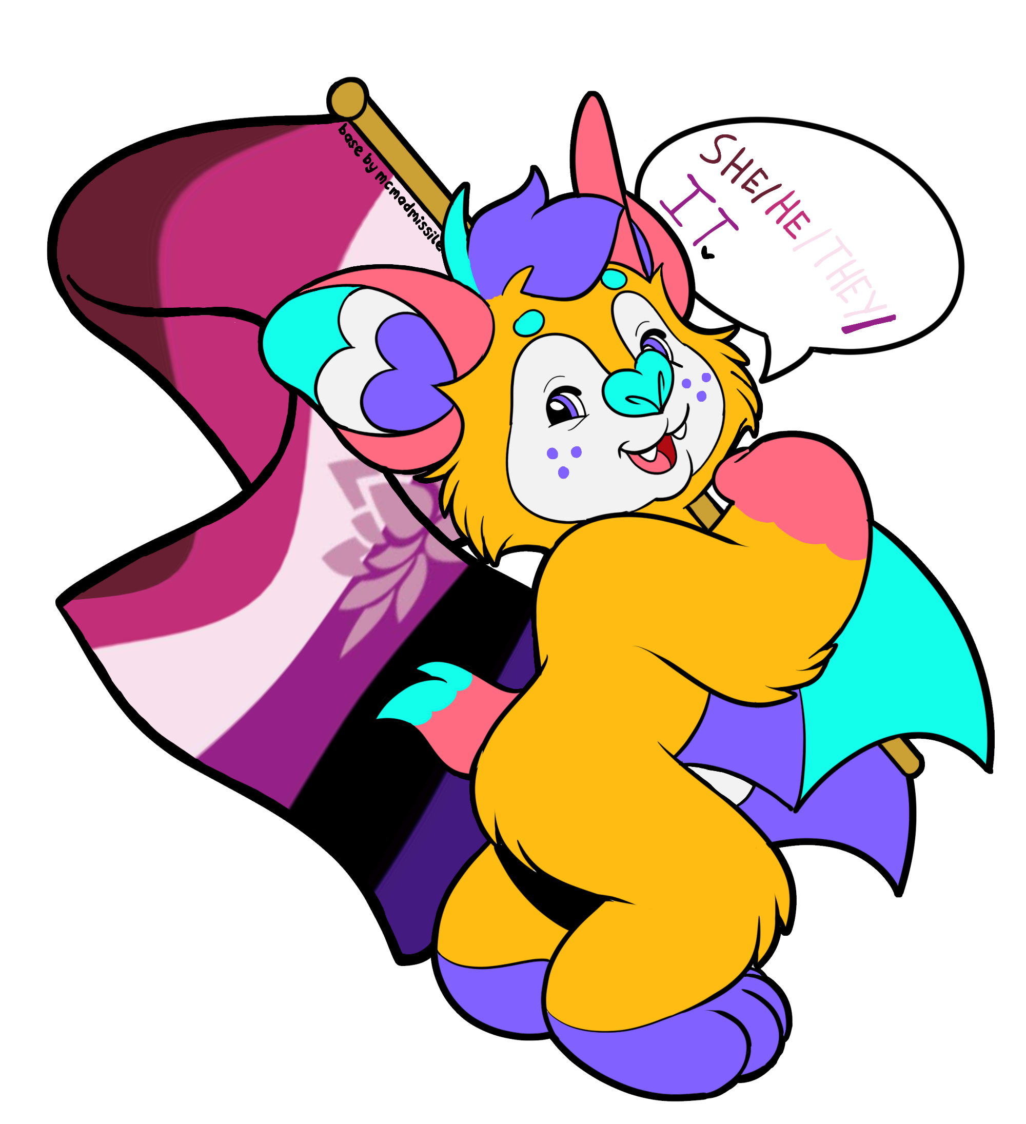 Kidcore Bat and Black Genderfluid flag.