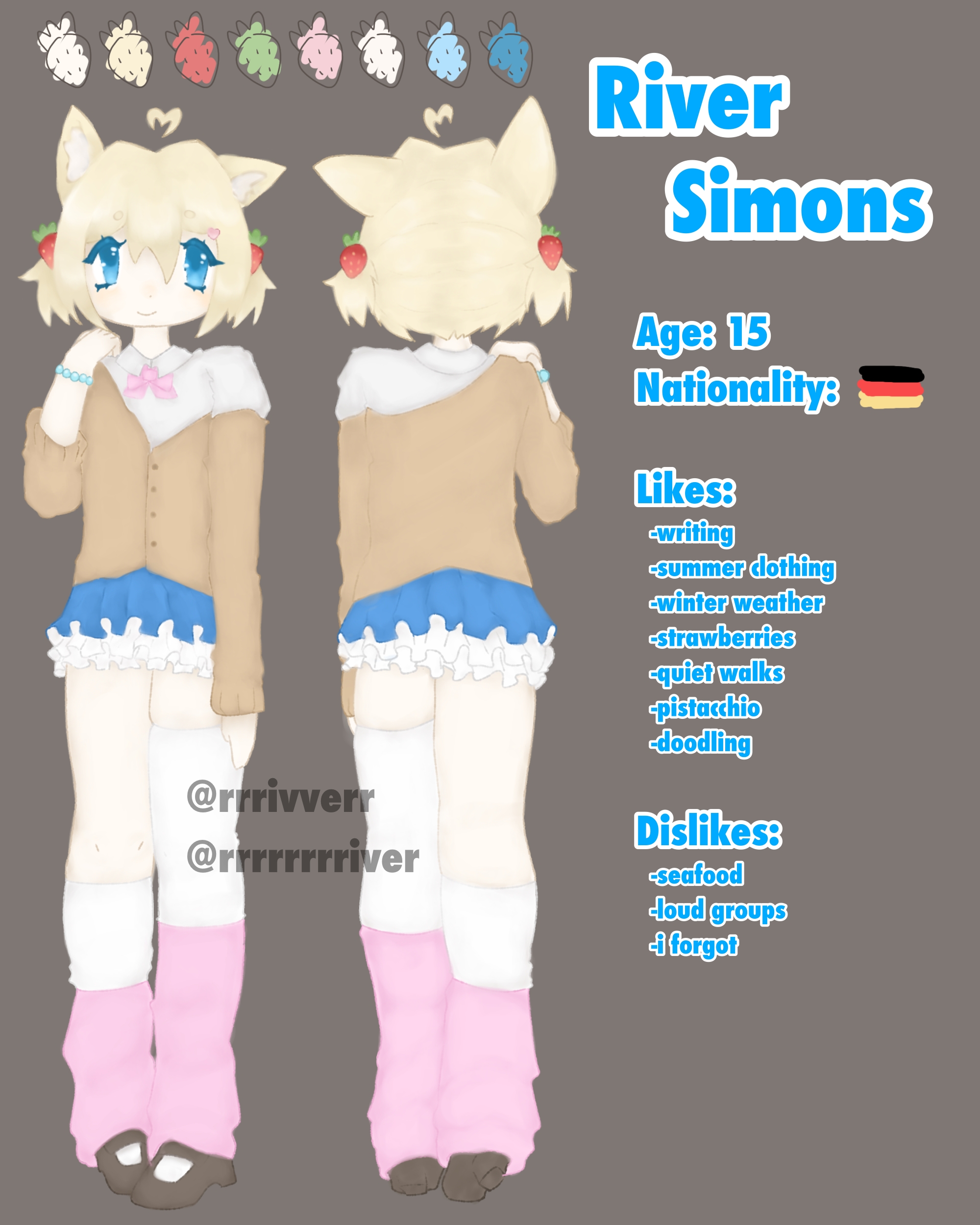 River Simons, reference sheet