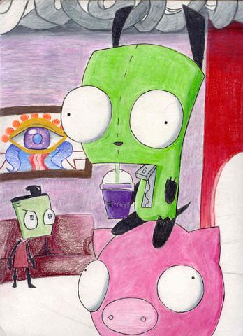 Zim, Gir, a Brianfreezy, and a piggy.