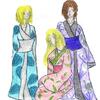 Larz, Del, and abbie wearing kimono-ish things